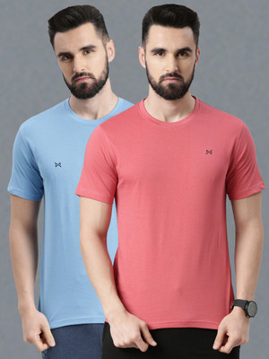 Force NXT Solid Men Round Neck Pink, Blue T-Shirt