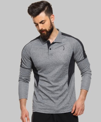 CAMPUS SUTRA Solid Men Polo Neck Grey T-Shirt