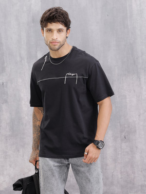 WROGN Printed Men Crew Neck Black T-Shirt