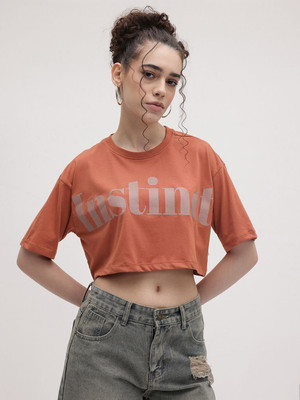 Roadster Printed Women Round Neck Red T-Shirt