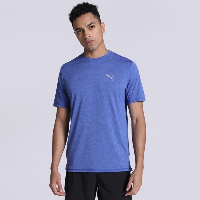 PUMA Solid Men Round Neck Blue T-Shirt