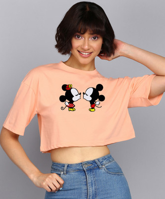 Adyavastram Printed Women Round Neck Pink T-Shirt