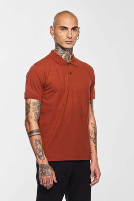 Snitch Solid Men Polo Neck Orange T-Shirt