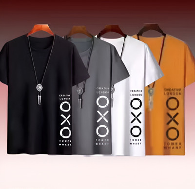 wike denims Printed Men Round Neck Grey, Black, White, Yellow T-Shirt