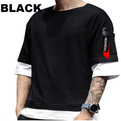 SAHAL Solid Men Round Neck Black T-Shirt