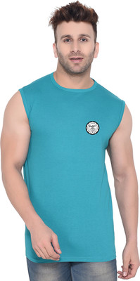 Money Leaf Solid Men Round Neck Light Blue T-Shirt