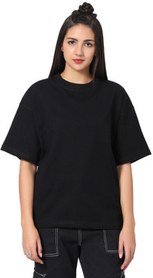 Besick Solid Women Round Neck Black T-Shirt