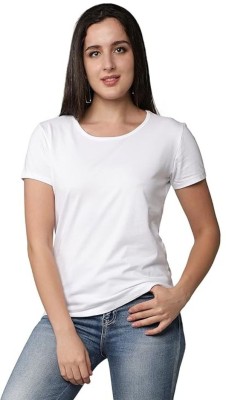 deevaz Solid Women Round Neck White T-Shirt