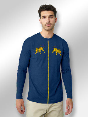 FTX Animal Print Men Round Neck Blue T-Shirt