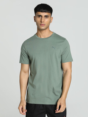 PUMA Solid Men V Neck Green T-Shirt