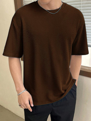 METRONAUT Self Design Men Round Neck Brown T-Shirt
