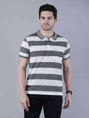 HouseOfCommon Striped Men Polo Neck Black, White T-Shirt