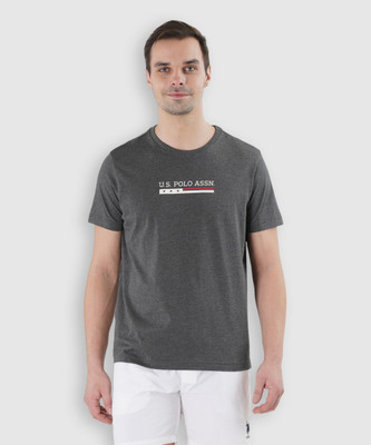 U.S. POLO ASSN. Printed Men Round Neck Grey T-Shirt
