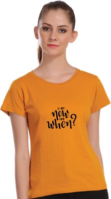 APEX Typography Women Round Neck Orange T-Shirt