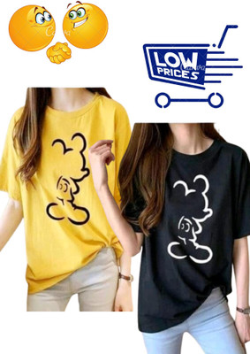 Tiki Tees Solid Women Round Neck Multicolor T-Shirt