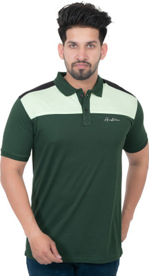 CODE-9 Colorblock Men Polo Neck Dark Green T-Shirt