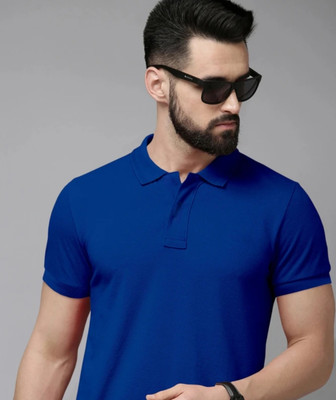 Stylish Fashion Solid Men Polo Neck Blue T-Shirt