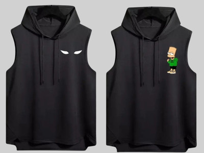 Mundali Solid Men Hooded Neck Black T-Shirt