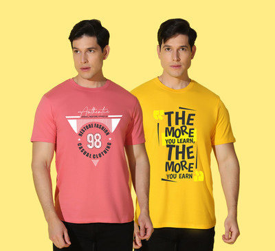 WOOSTRO Printed, Solid Men Round Neck Multicolor T-Shirt