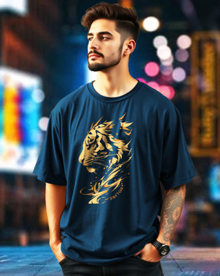 ENITOR Printed Men Round Neck Dark Blue T-Shirt