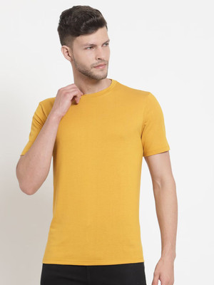 OrrganicChics Solid Men Round Neck Yellow T-Shirt