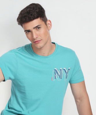Arrow Newyork Printed Men Round Neck Blue T-Shirt