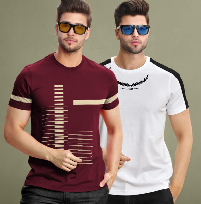 TRIPR Printed Men Round Neck Maroon, White, Black T-Shirt