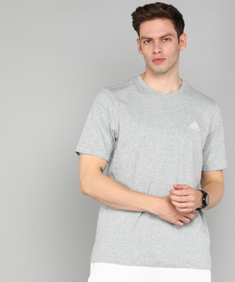 ADIDAS Solid Men Round Neck Grey T-Shirt