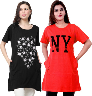 HouseOfCommon Printed Women Round Neck Multicolor T-Shirt