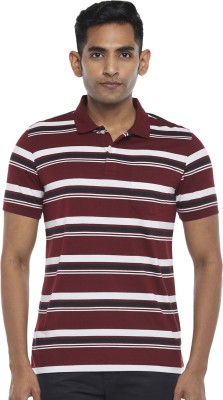 Byford by Pantaloons Striped Men Polo Neck Maroon T-Shirt