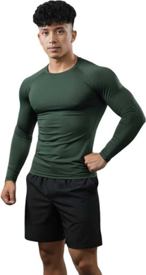 FURRR Solid Men Round Neck Dark Green T-Shirt