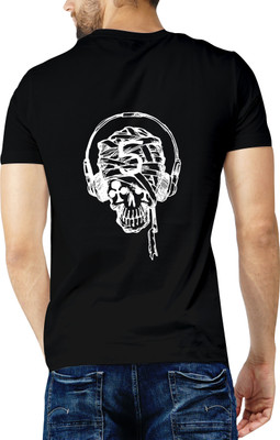 Vastra Vanam Printed Men Round Neck Reversible Black T-Shirt