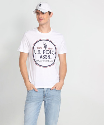 U.S. POLO ASSN. Printed Men Round Neck White T-Shirt