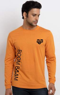Aditi Fashion Printed Men Round Neck Orange T-Shirt