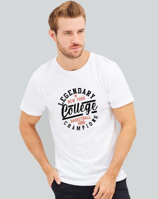 Trends Tower Printed, Typography Men Round Neck White T-Shirt