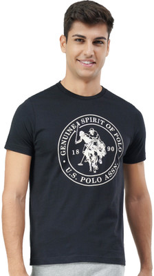 U.S. POLO ASSN. Printed Men Round Neck Black T-Shirt