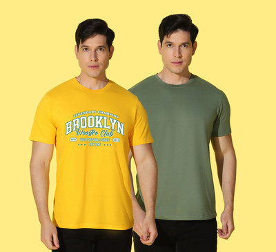 WOOSTRO Printed, Solid Men Round Neck Multicolor T-Shirt