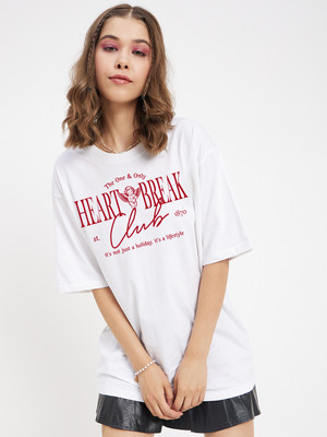 COLOR CAPITAL Graphic Print Women Round Neck Pink, White T-Shirt