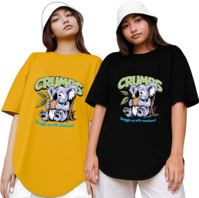 Xsware Graphic Print Women Round Neck Yellow, Black T-Shirt