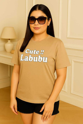 SHEHZADI ONLINE Graphic Print Women Round Neck Beige T-Shirt