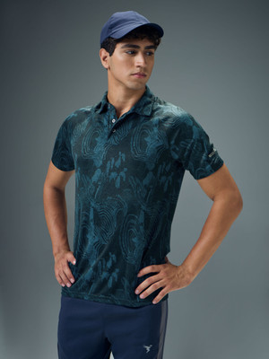 TECHNOSPORT Printed Men Polo Neck Blue T-Shirt