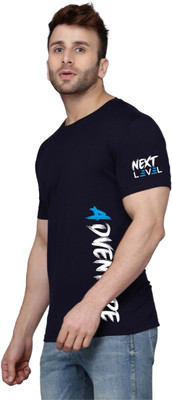 SLOWLORIS Typography Men Round Neck Blue T-Shirt