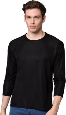 R ROCKIN TEES Solid Men Round Neck Black T-Shirt