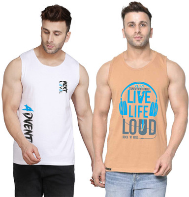 SLOWLORIS Printed, Colorblock Men Scoop Neck Beige, White T-Shirt