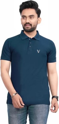 JH MART Solid Men Polo Neck Dark Blue T-Shirt