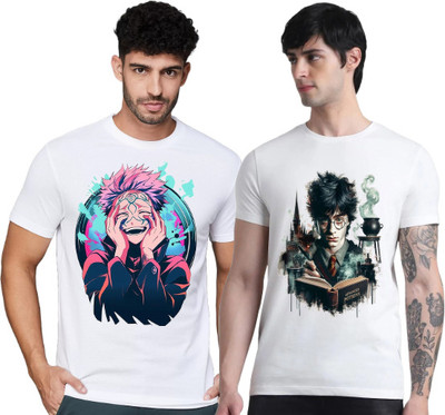 FIRST ARRIVAL Printed Men Round Neck White T-Shirt