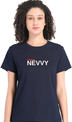 BERRYFIT Typography Women Round Neck Navy Blue T-Shirt