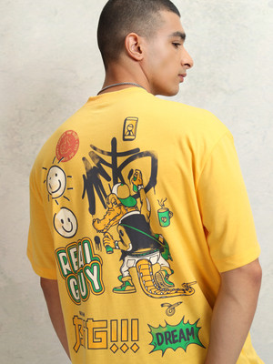 HIGHLANDER Printed Men Round Neck Yellow T-Shirt