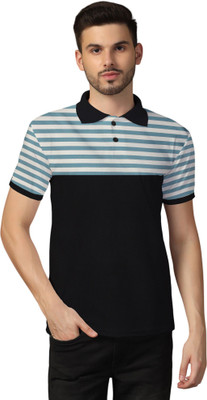 tfurnish Striped Men Polo Neck Blue T-Shirt