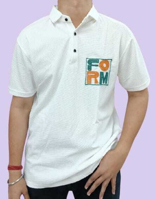Joshua jenny Self Design, Graphic Print Men Polo Neck White T-Shirt